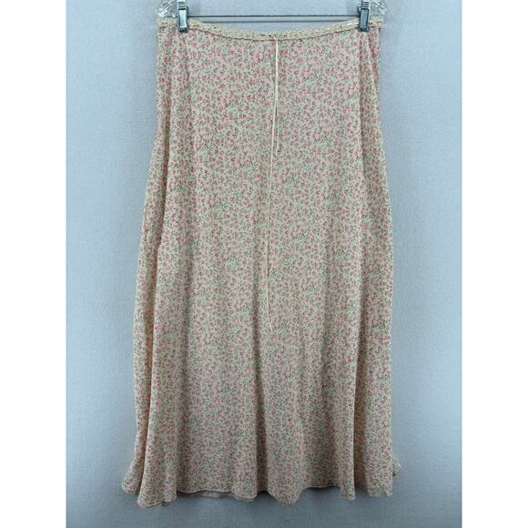 CLOTHES Skirt S Floral Midi A-Line Cottagecore Lagenlook Boho Lace Trim Pink - Picture 1 of 13